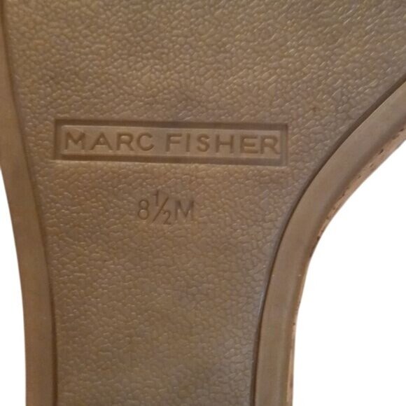 Marc Fisher 8.5M Black Leather Wedge Sandals Cork Heel Studded Ankle Strap - Picture 9 of 10